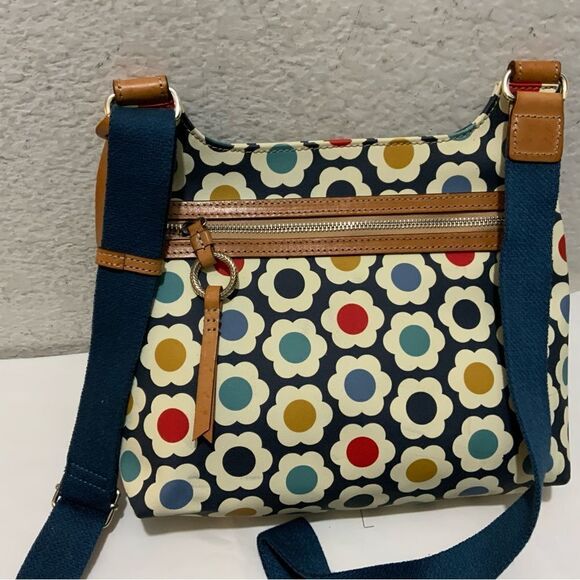 Brighton Newberry Crossbody Bag Flowers Discontinued Adjustable Strap Blue ivory - Picture 6 of 15